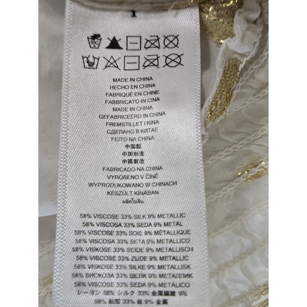 Michael Kors Cream Gold Dot Silk Blend Tie Neck Smock Blouse Top Sheer‎ small S - Picture 10 of 10